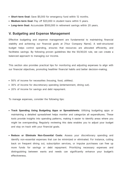 Free Finance Plan Template to Edit Online