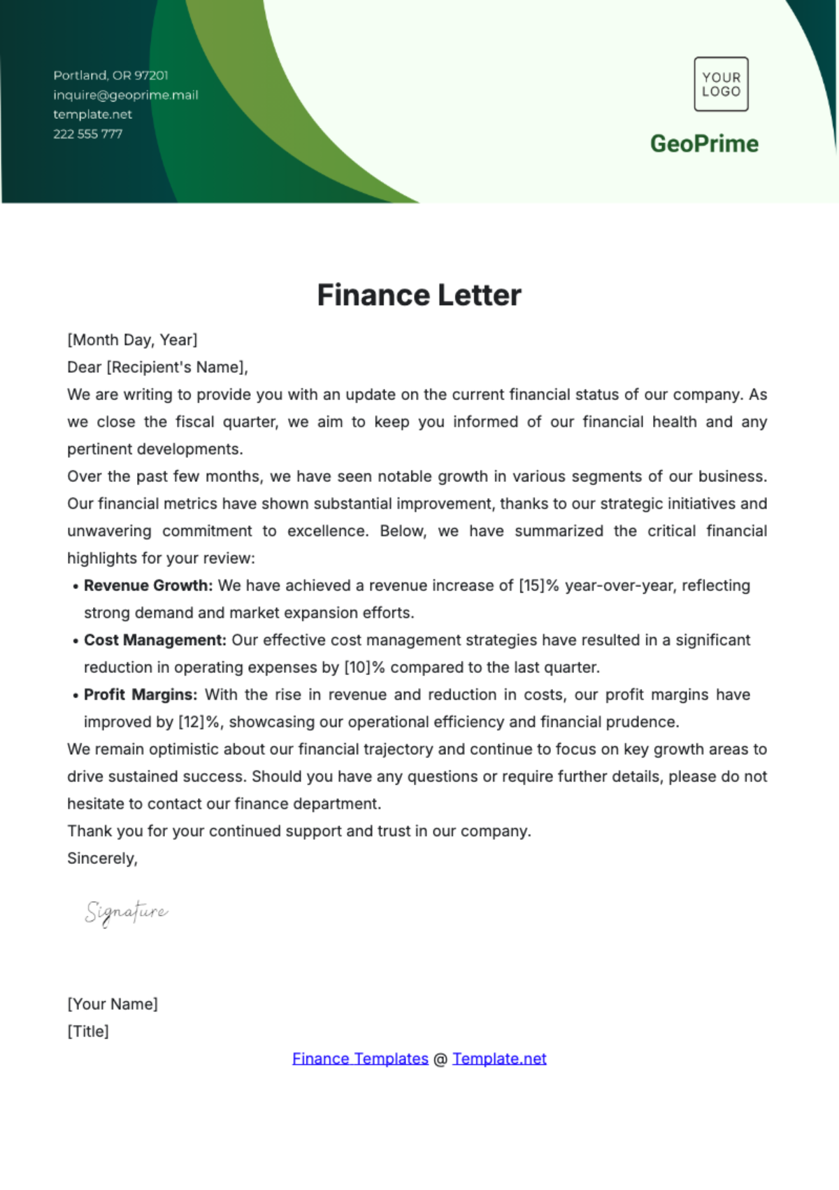 Finance Letter Template - Edit Online & Download