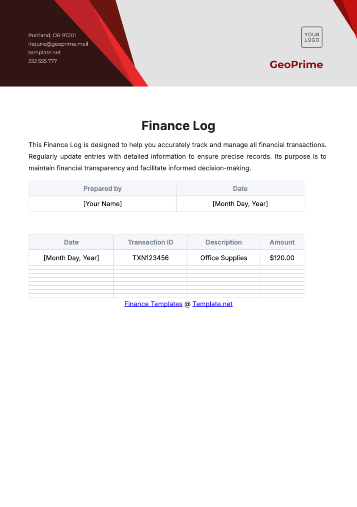 Finance Log Template - Edit Online & Download