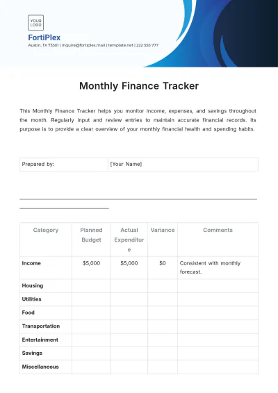 Free Monthly Finance Tracker Template to Edit Online