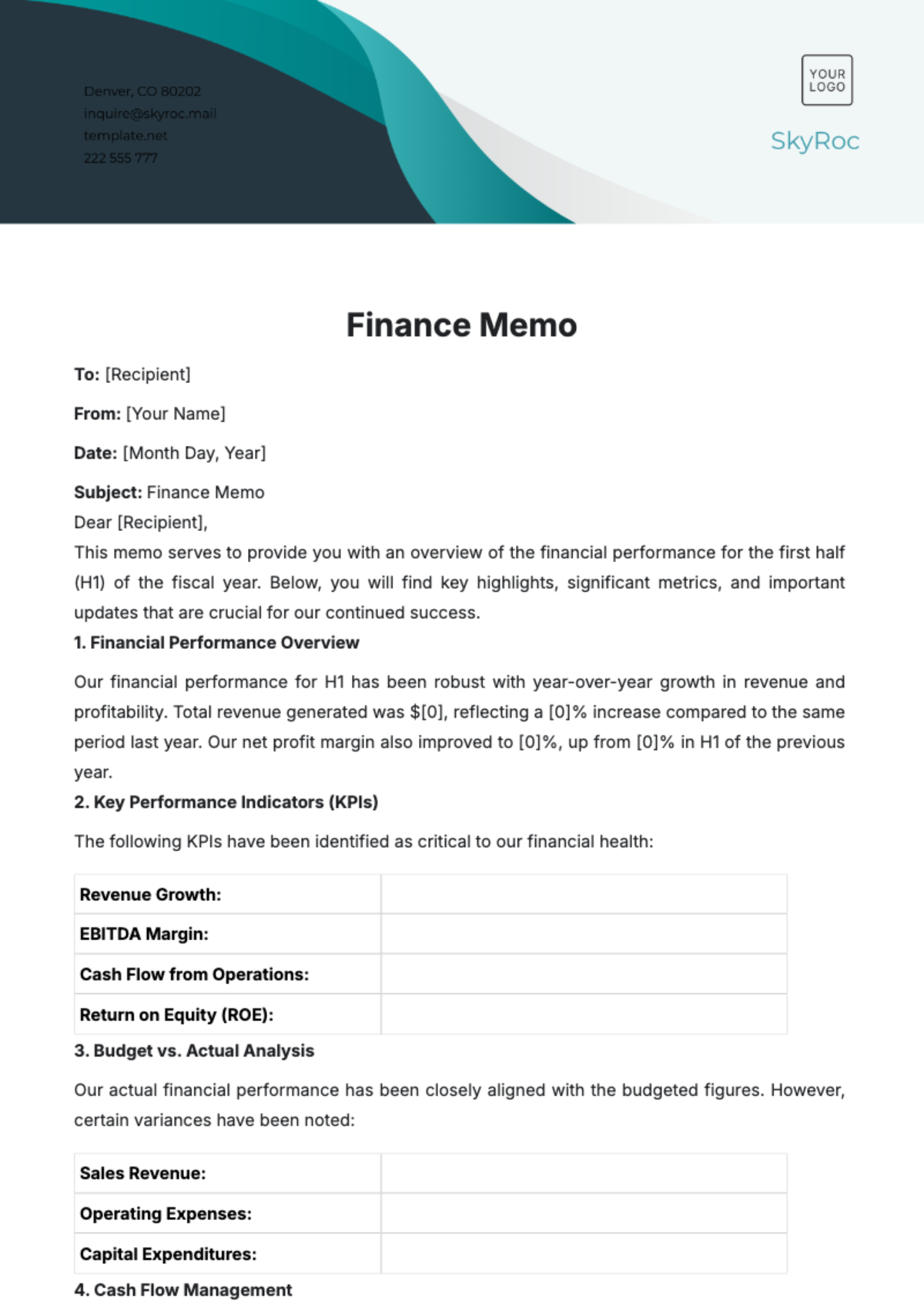 Finance Memo Template - Edit Online & Download