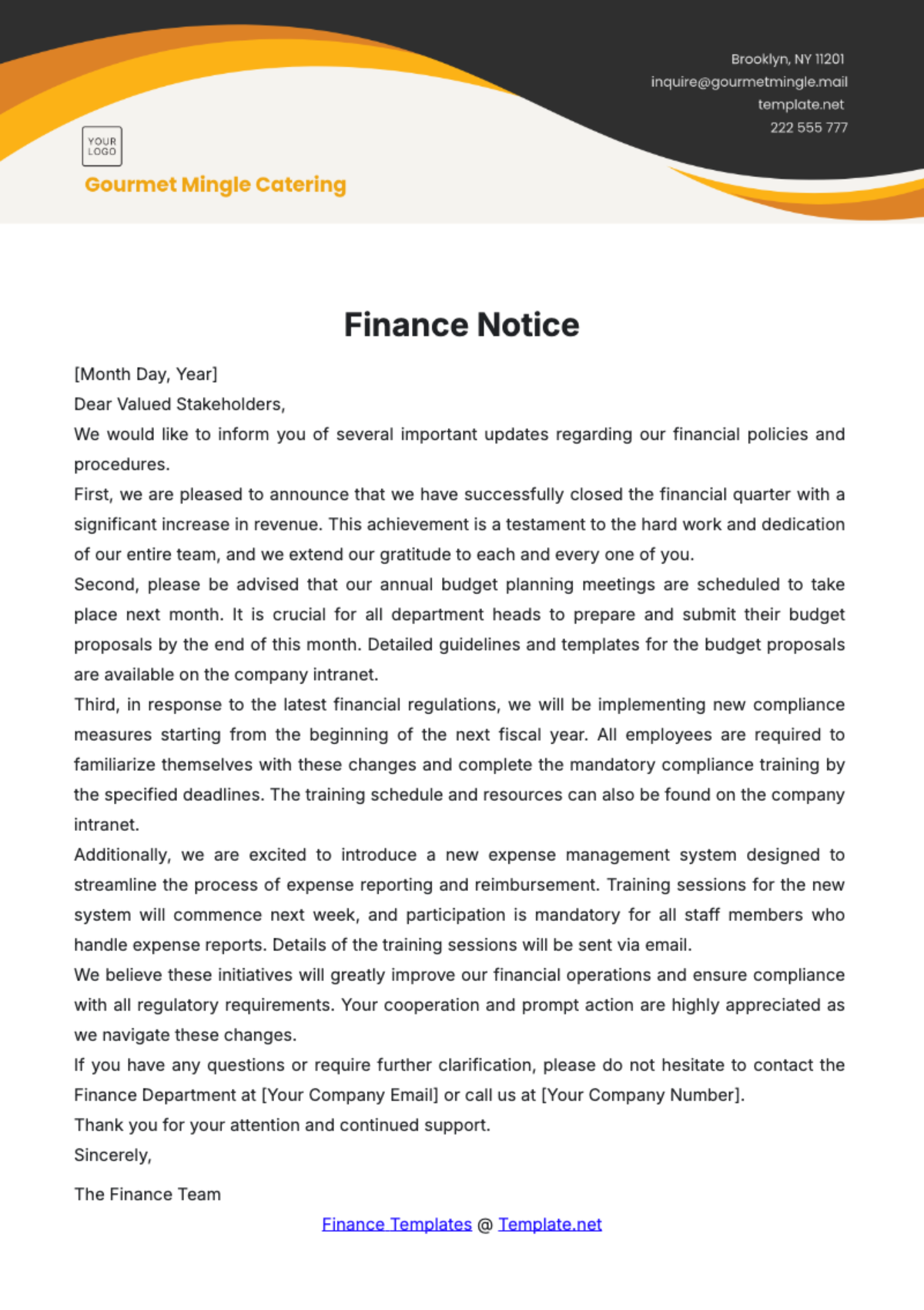 Finance Notice Template - Edit Online & Download