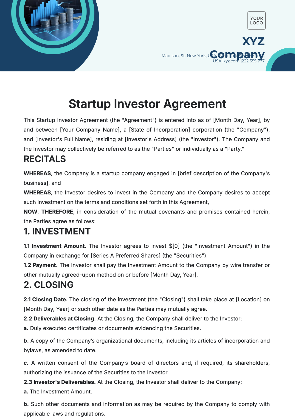 Startup Investor Agreement Template - Edit Online & Download