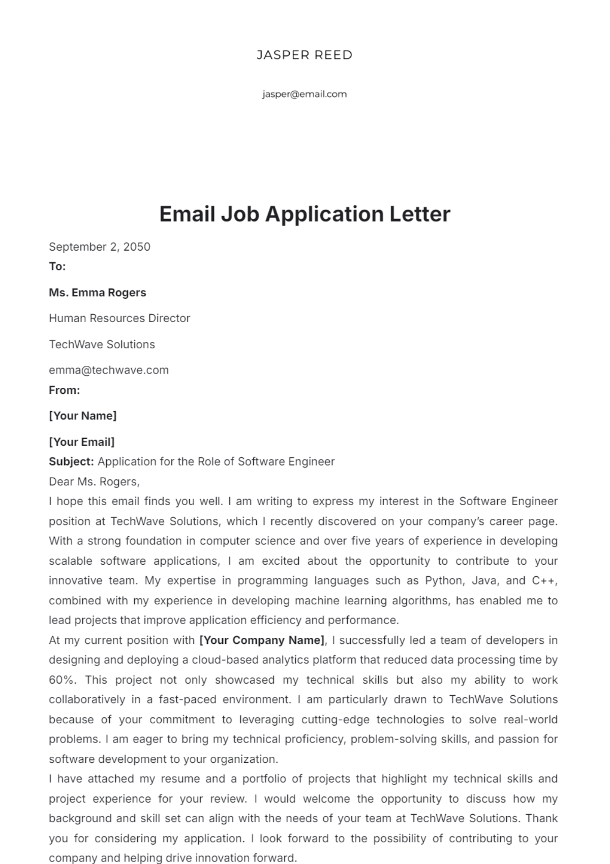 Email Job Application Letter Template - Edit Online & Download