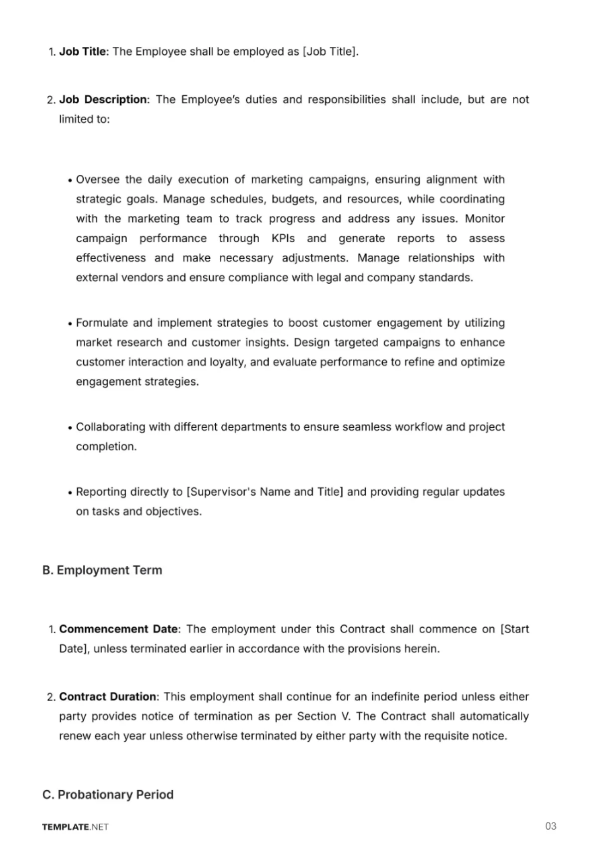 Free HR Employment Contract Template to Edit Online