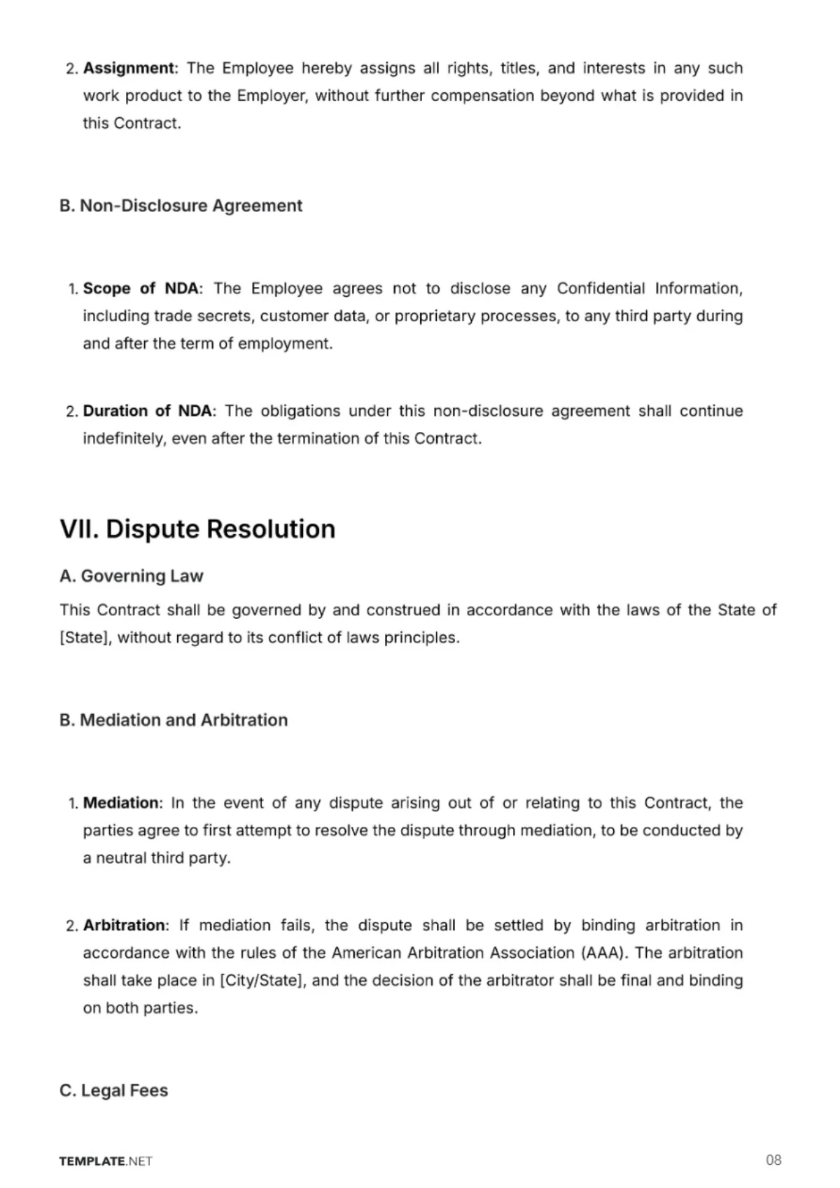 Free HR Employment Contract Template to Edit Online