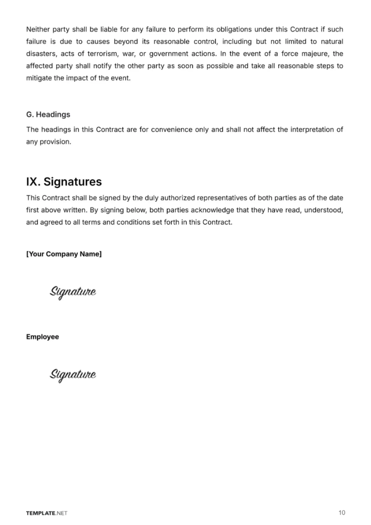 Free HR Employment Contract Template to Edit Online