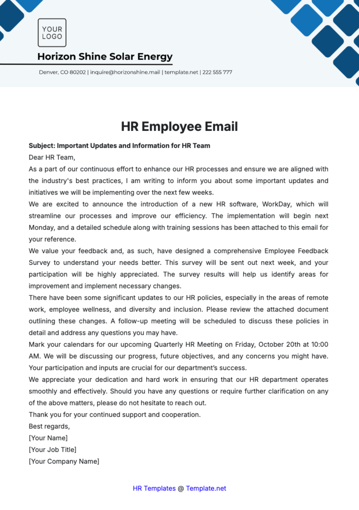 Free HR Employee Email Template