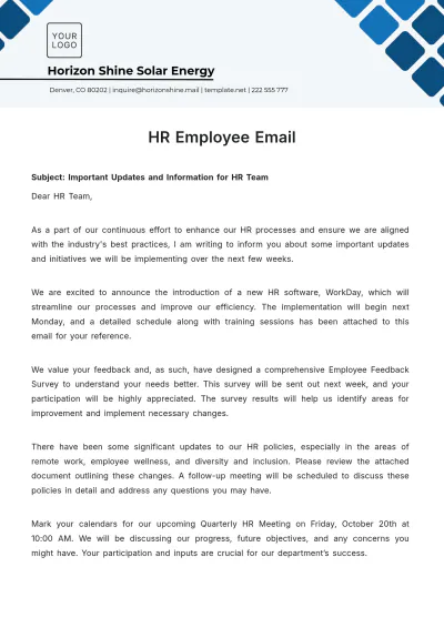 Free HR Employee Email Template to Edit Online