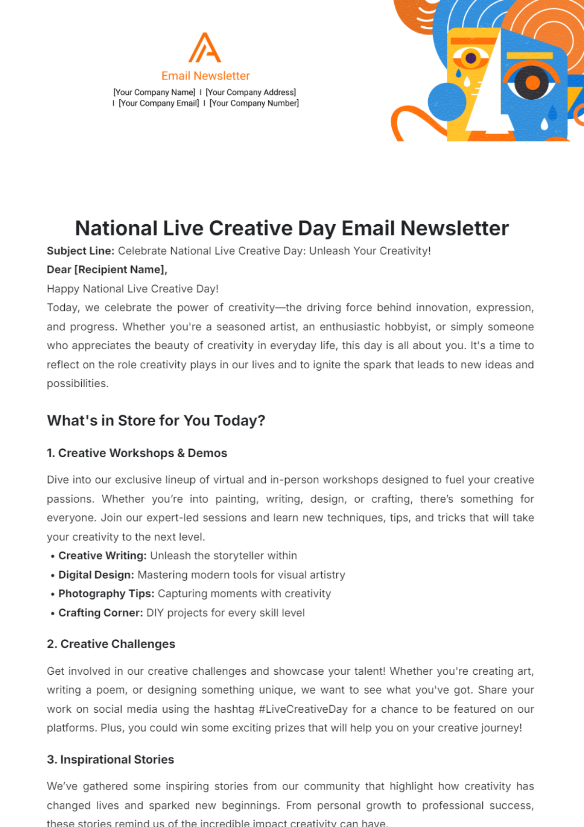 National Live Creative Day Email Newsletter Template - Edit Online & Download