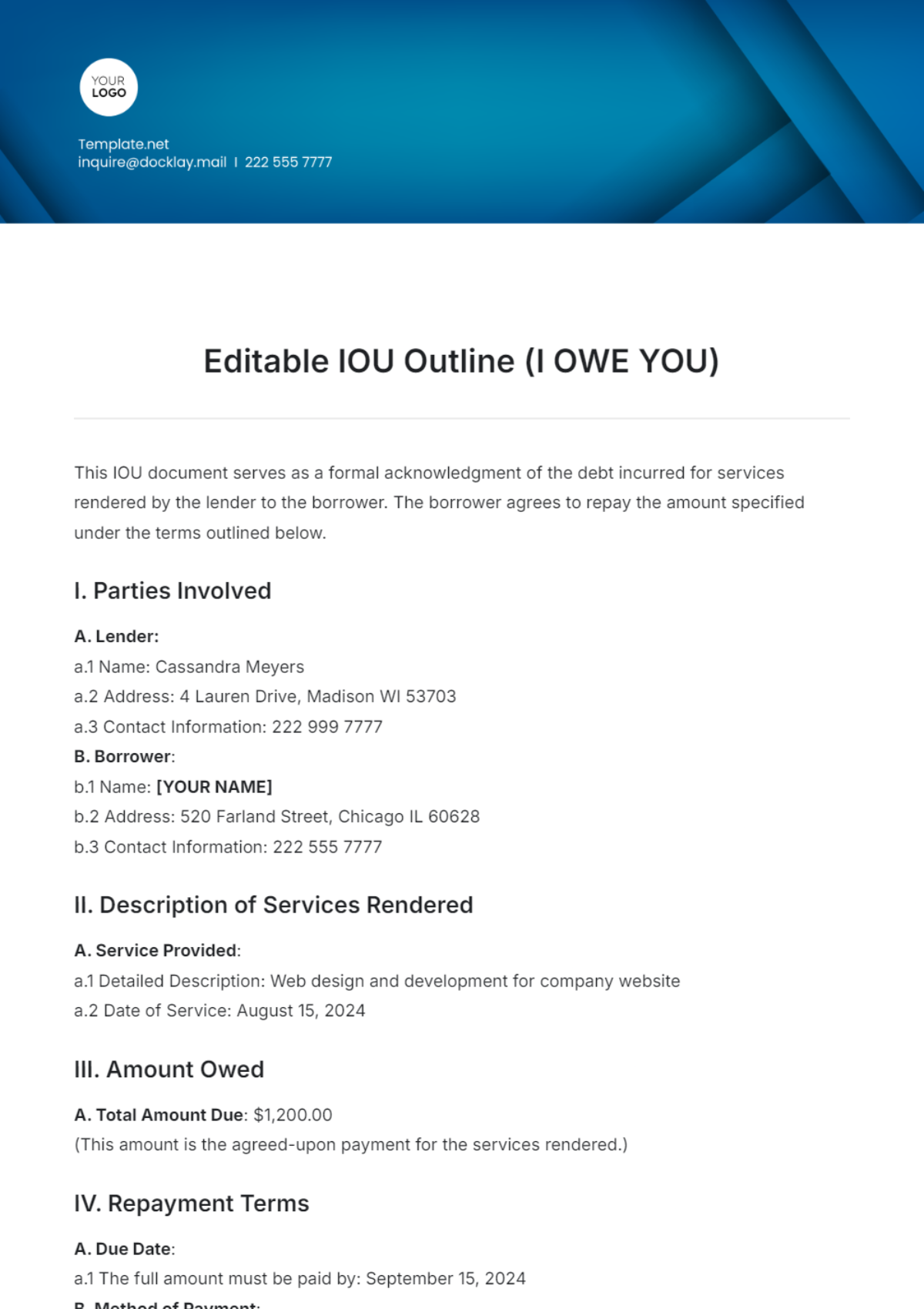 Editable IOU Outline Template - Edit Online & Download