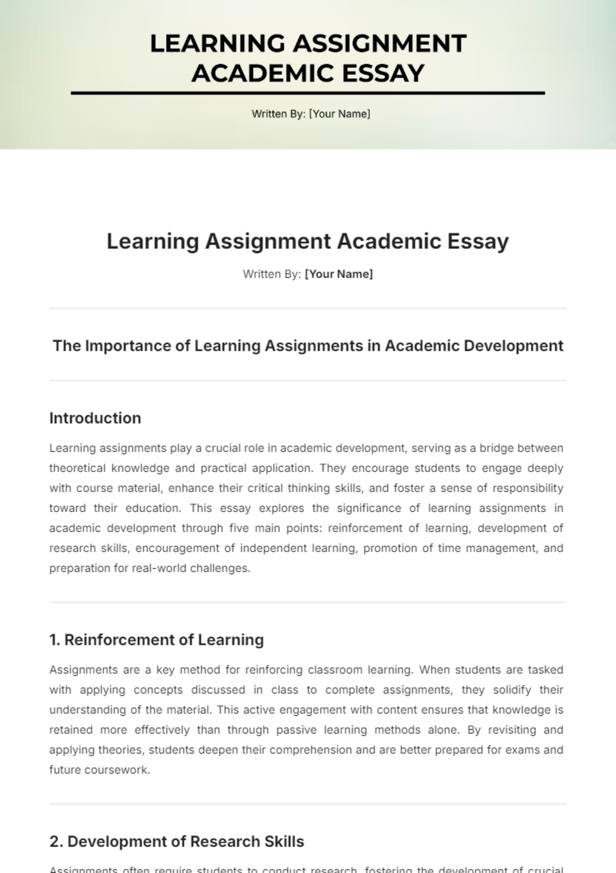 Learning Assignment Academic Essay Template - Edit Online & Download