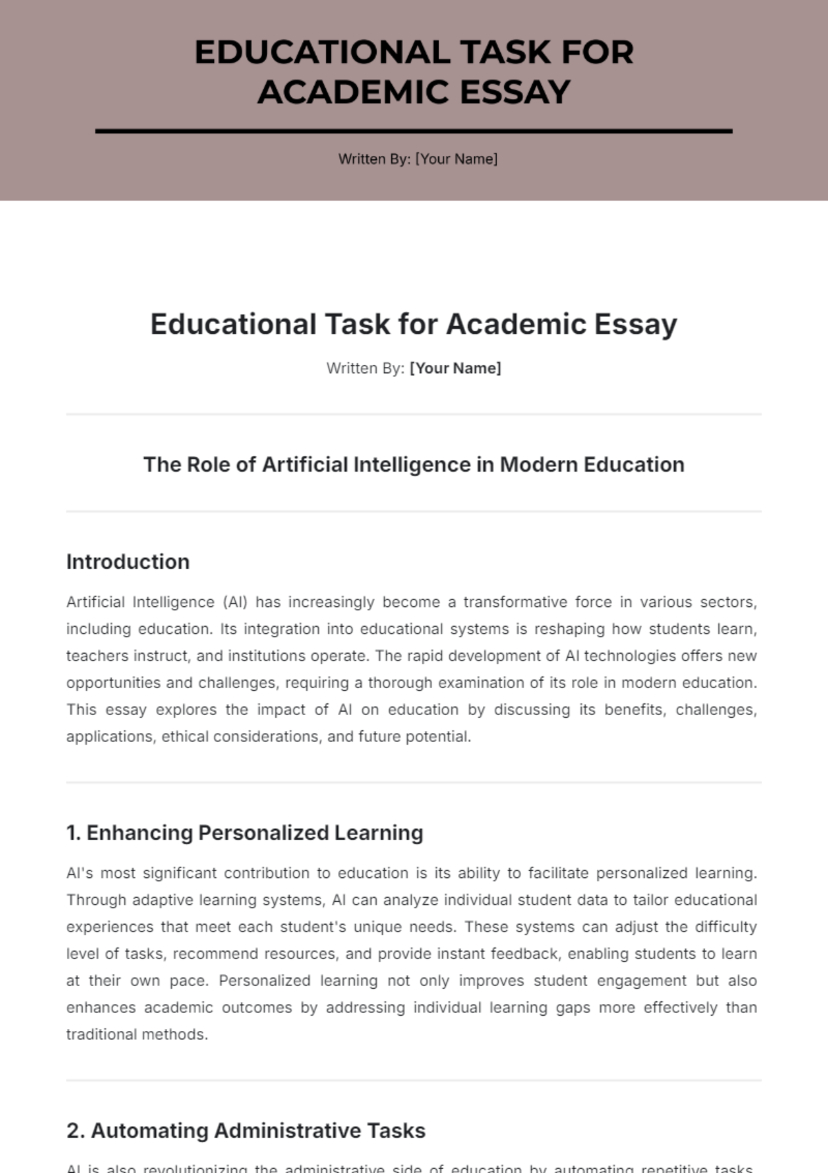 Educational Task for Academic Essay Template - Edit Online & Download