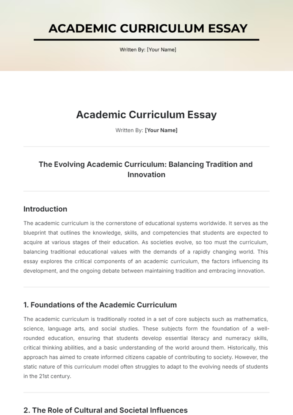 Academic Curriculum Essay Template - Edit Online & Download