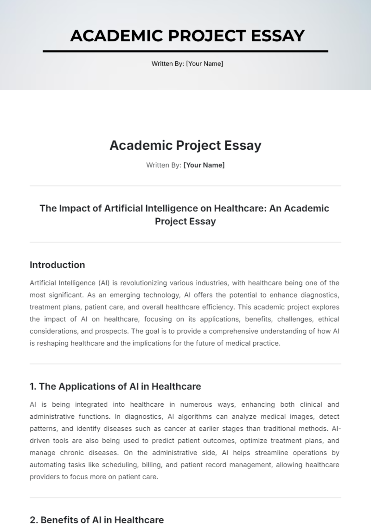 Academic Project Essay Template - Edit Online & Download