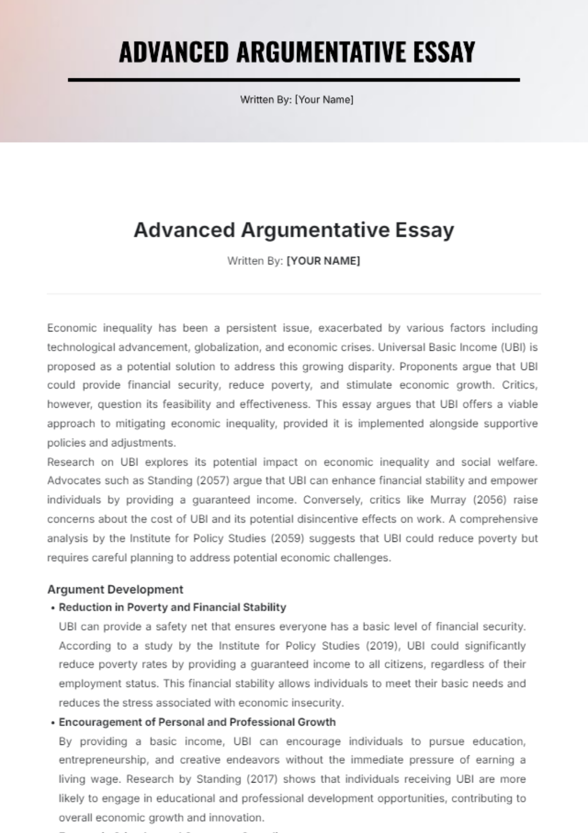 Advanced Argumentative Essay Template - Edit Online & Download