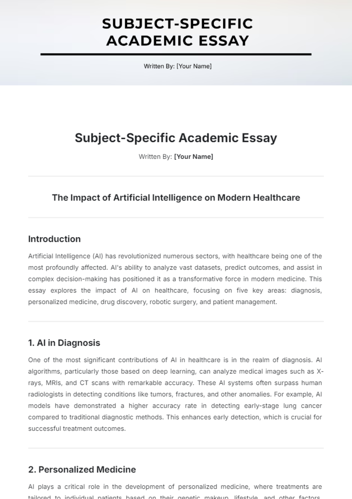 Subject-Specific Academic Essay Template - Edit Online & Download