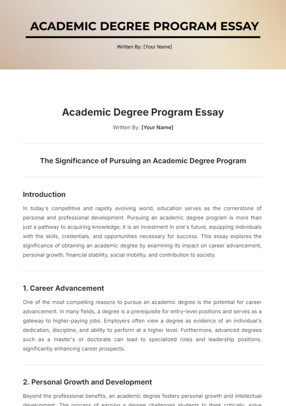 Academic Degree Program Essay Template - Edit Online & Download