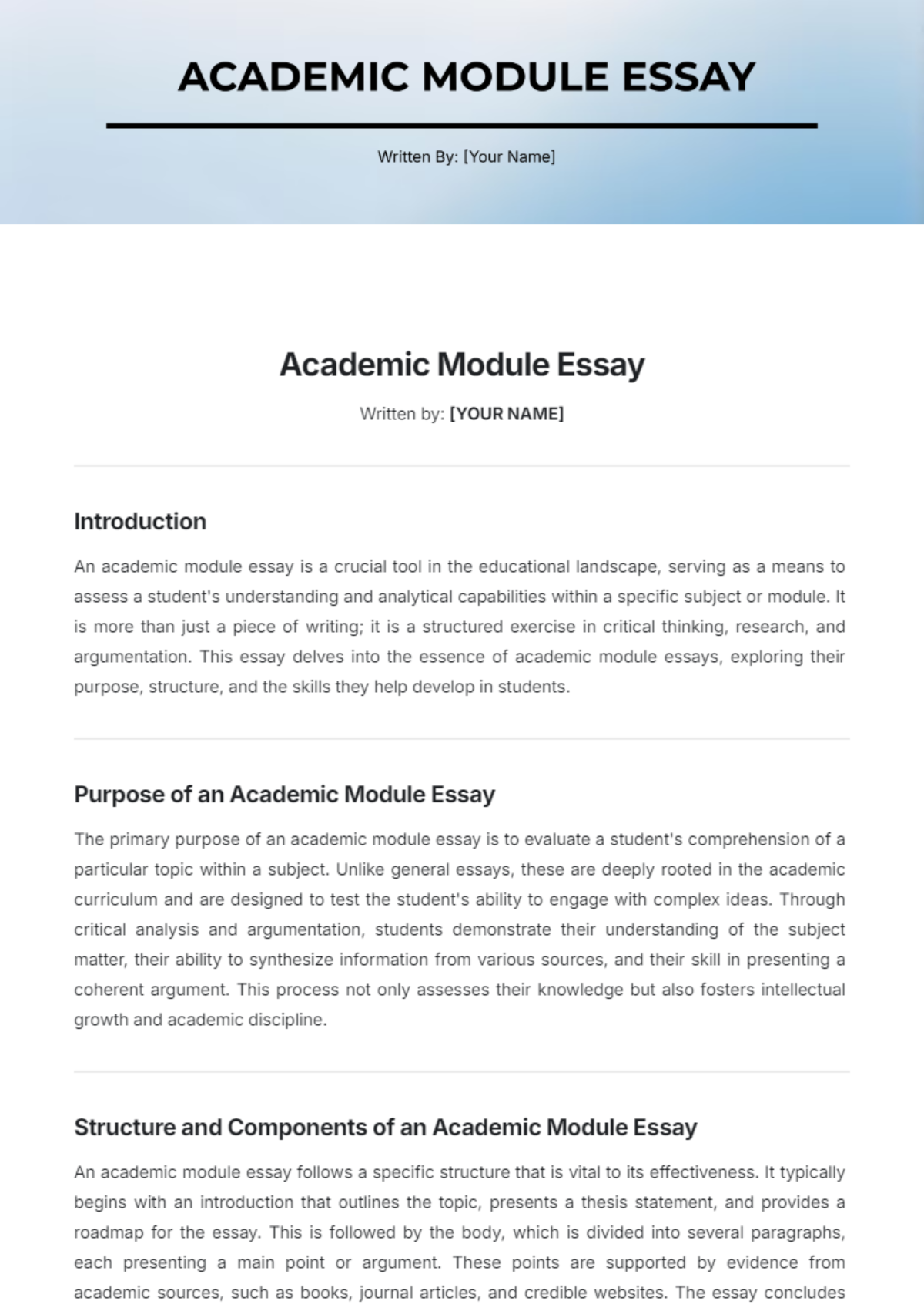 Academic Module Essay Template - Edit Online & Download