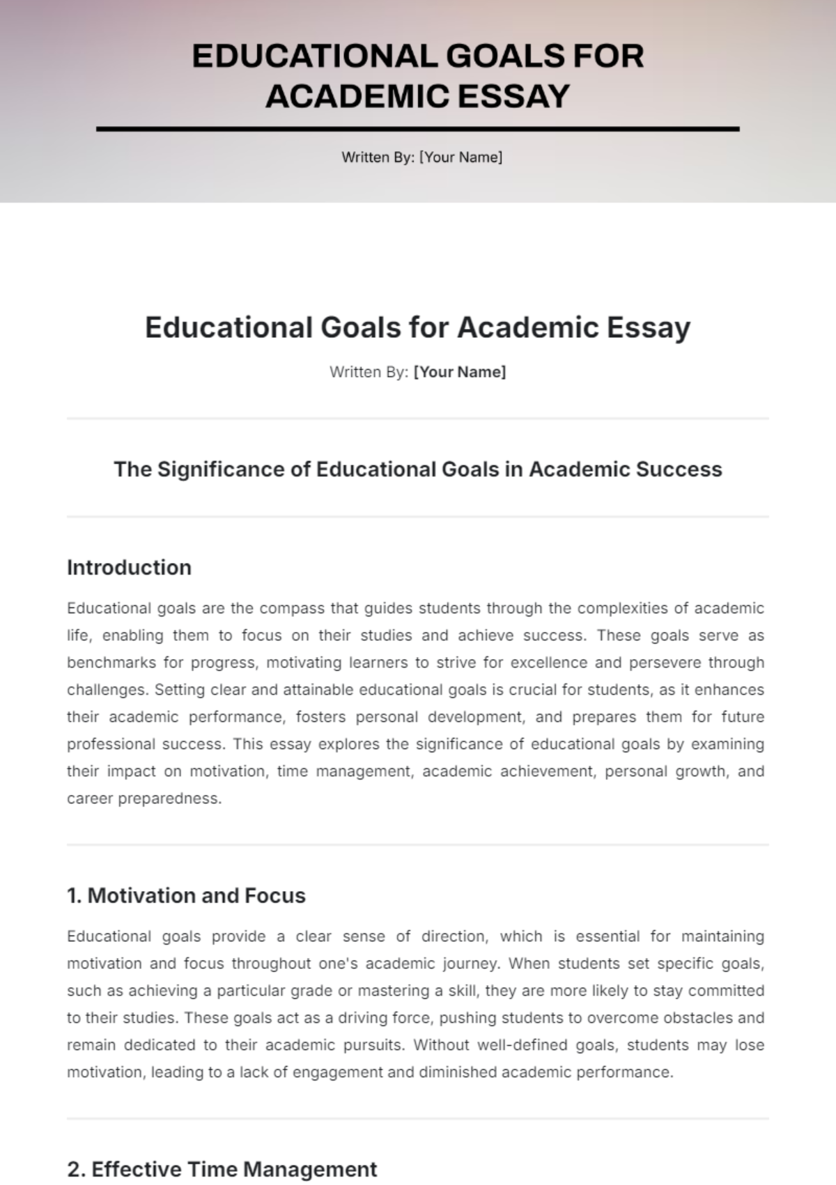 Educational Goals for Academic Essay Template - Edit Online & Download