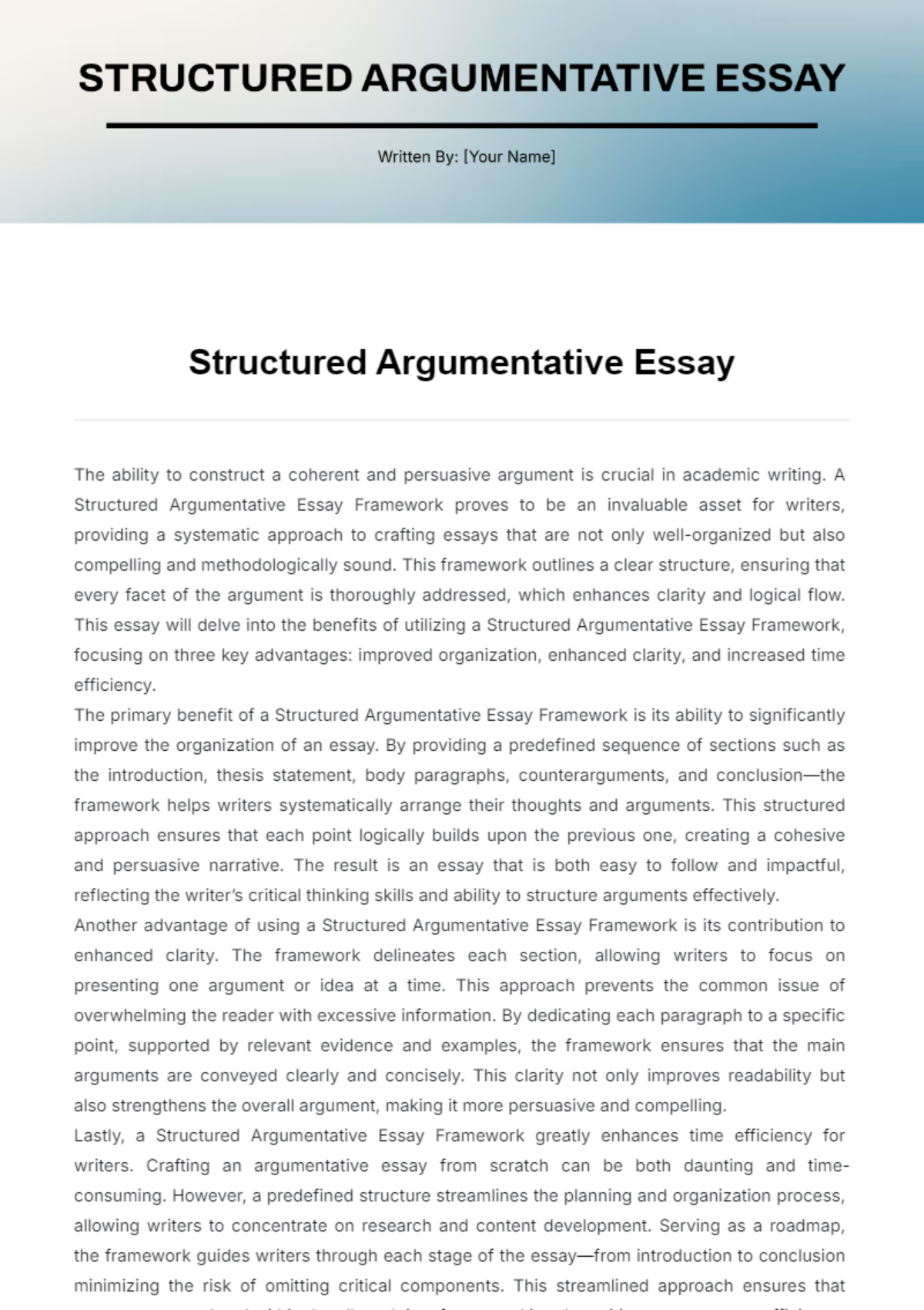 Structured Argumentative Essay Template - Edit Online & Download