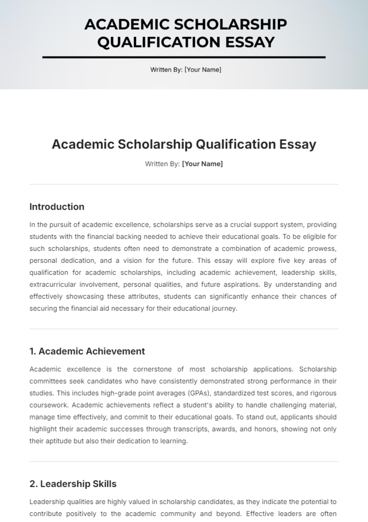 Academic Scholarship Qualification Essay Template - Edit Online & Download