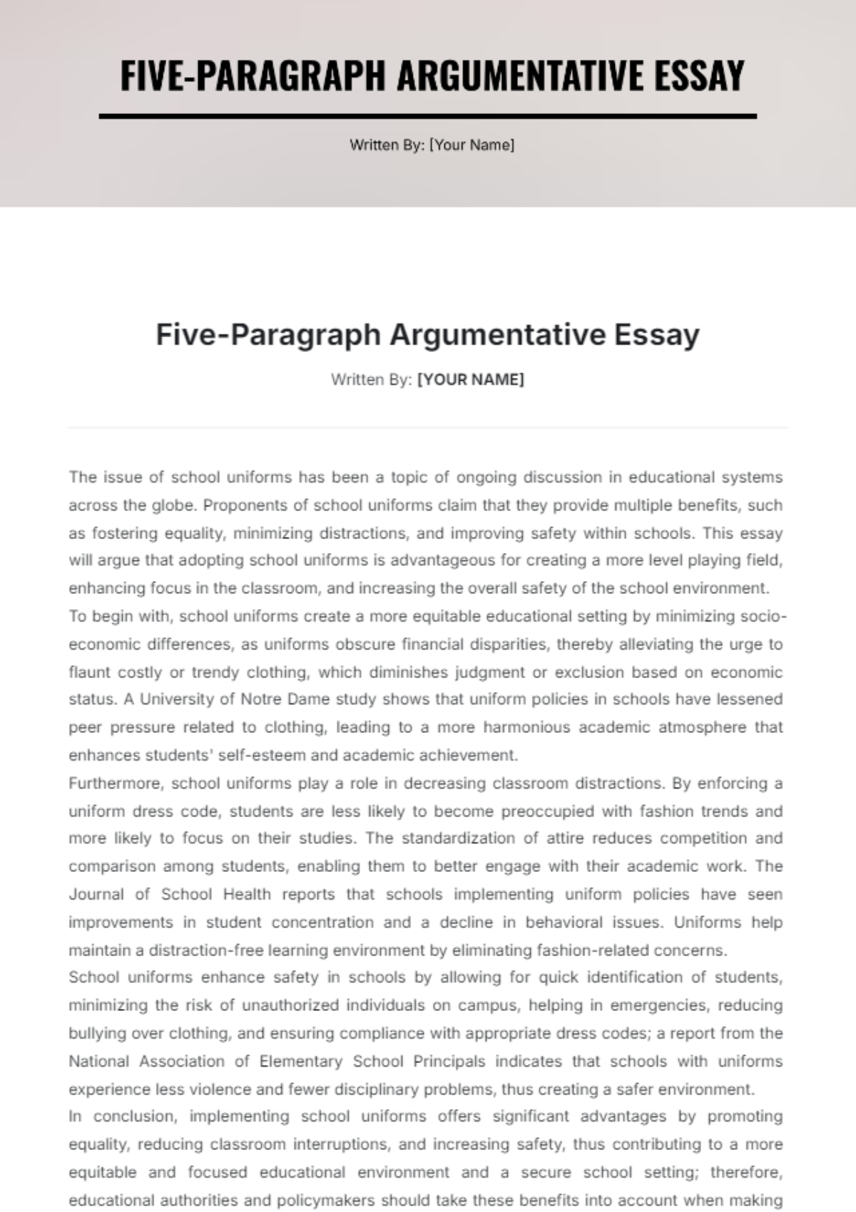 Five-Paragraph Argumentative Essay Template | Template.net