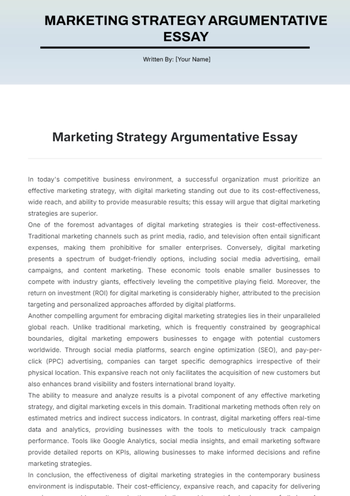 Marketing Strategy Argumentative Essay Template - Edit Online & Download