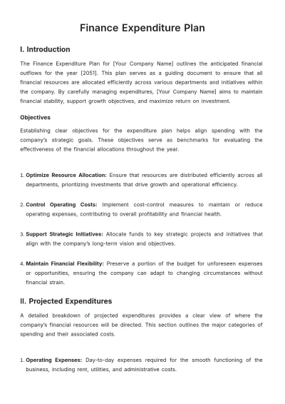 Free Finance Expenditure Plan Template to Edit Online
