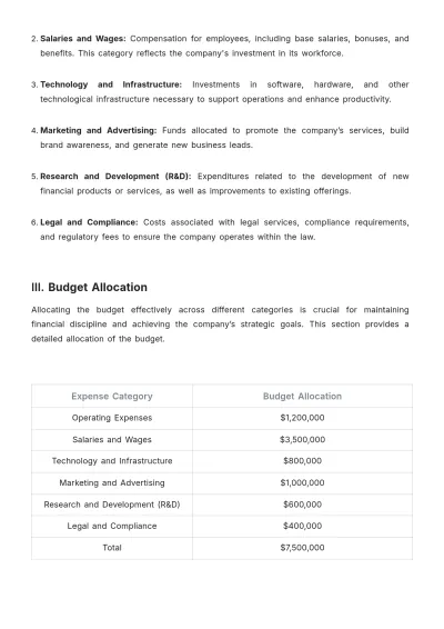 Free Finance Expenditure Plan Template to Edit Online