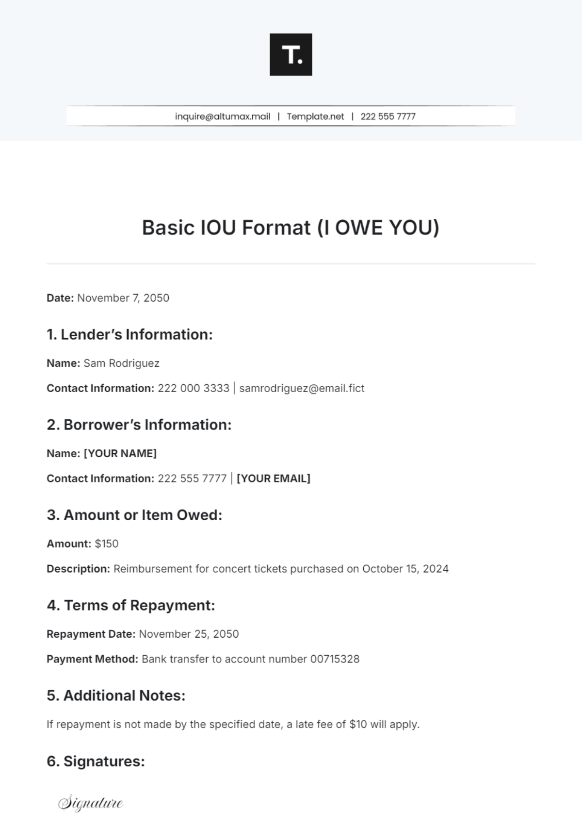 Basic IOU Format Template - Edit Online & Download