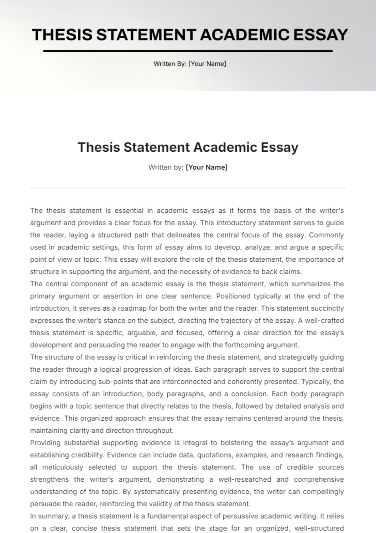 Thesis Statement Academic Essay Template - Edit Online & Download