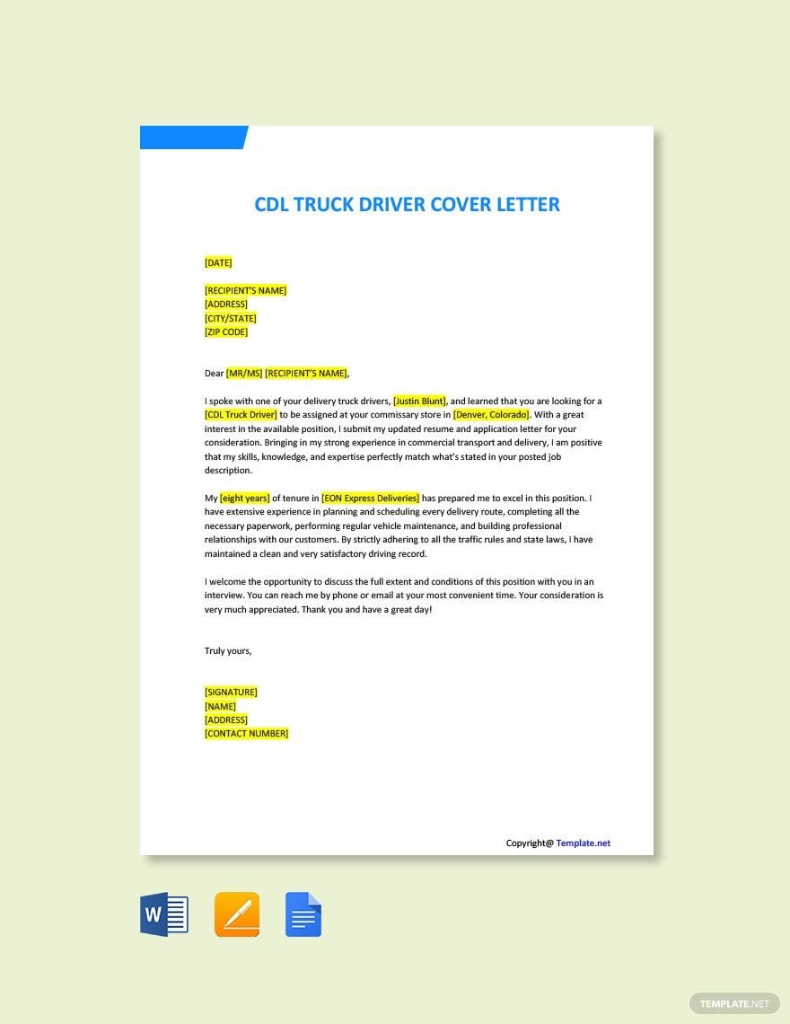 CDL Truck Driver Cover Letter Template