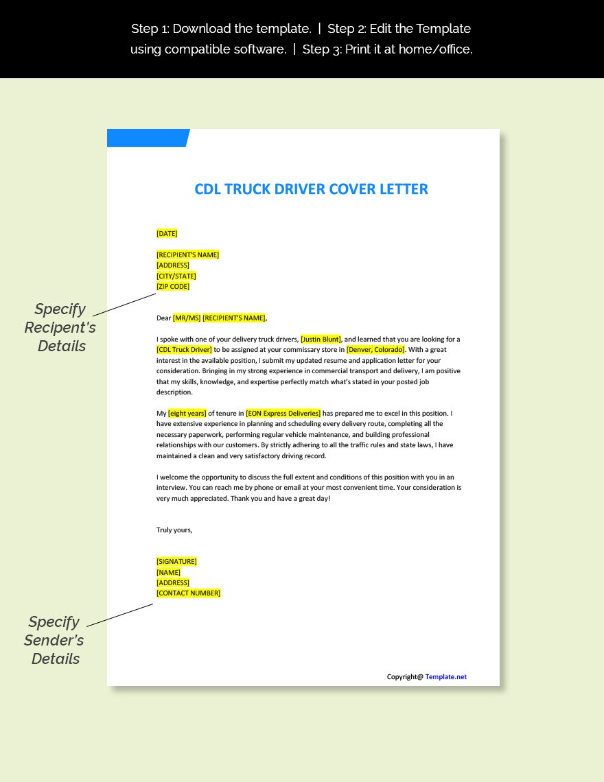 CDL Truck Driver Cover Letter Template