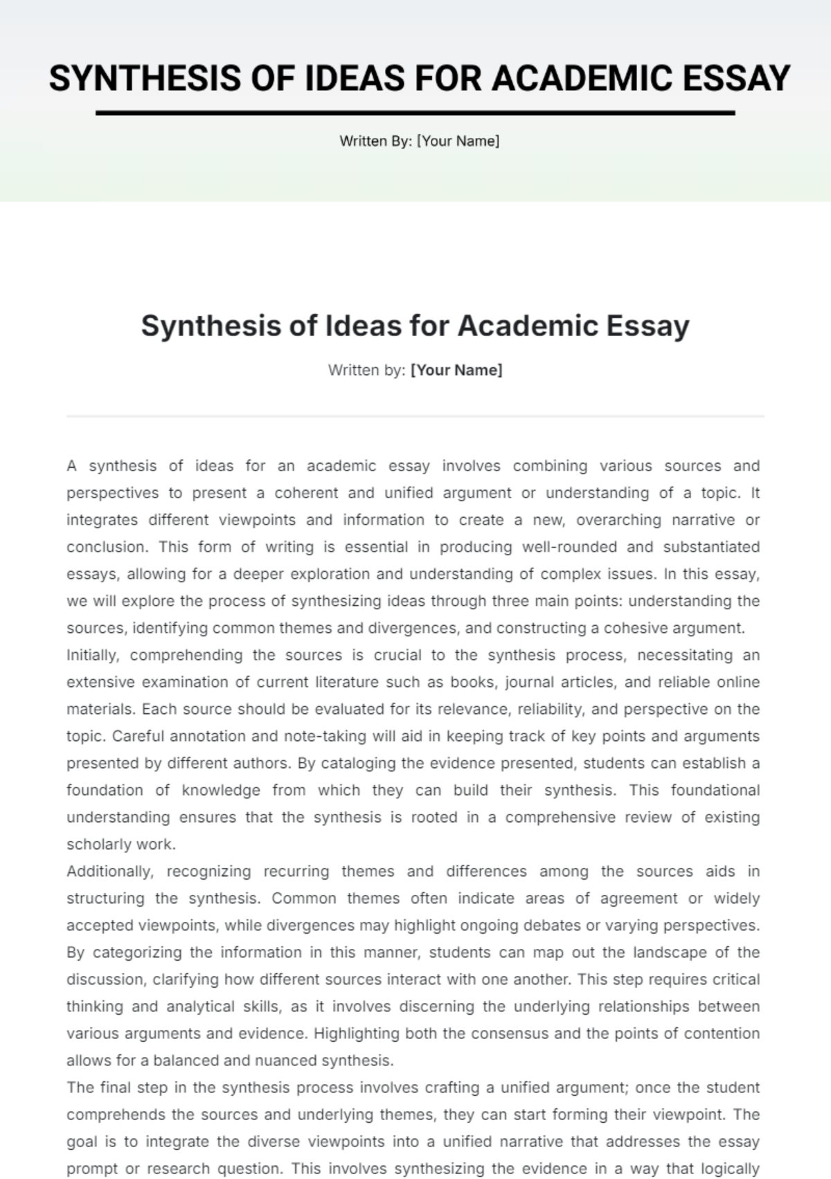 Synthesis of Ideas for Academic Essay Template - Edit Online & Download