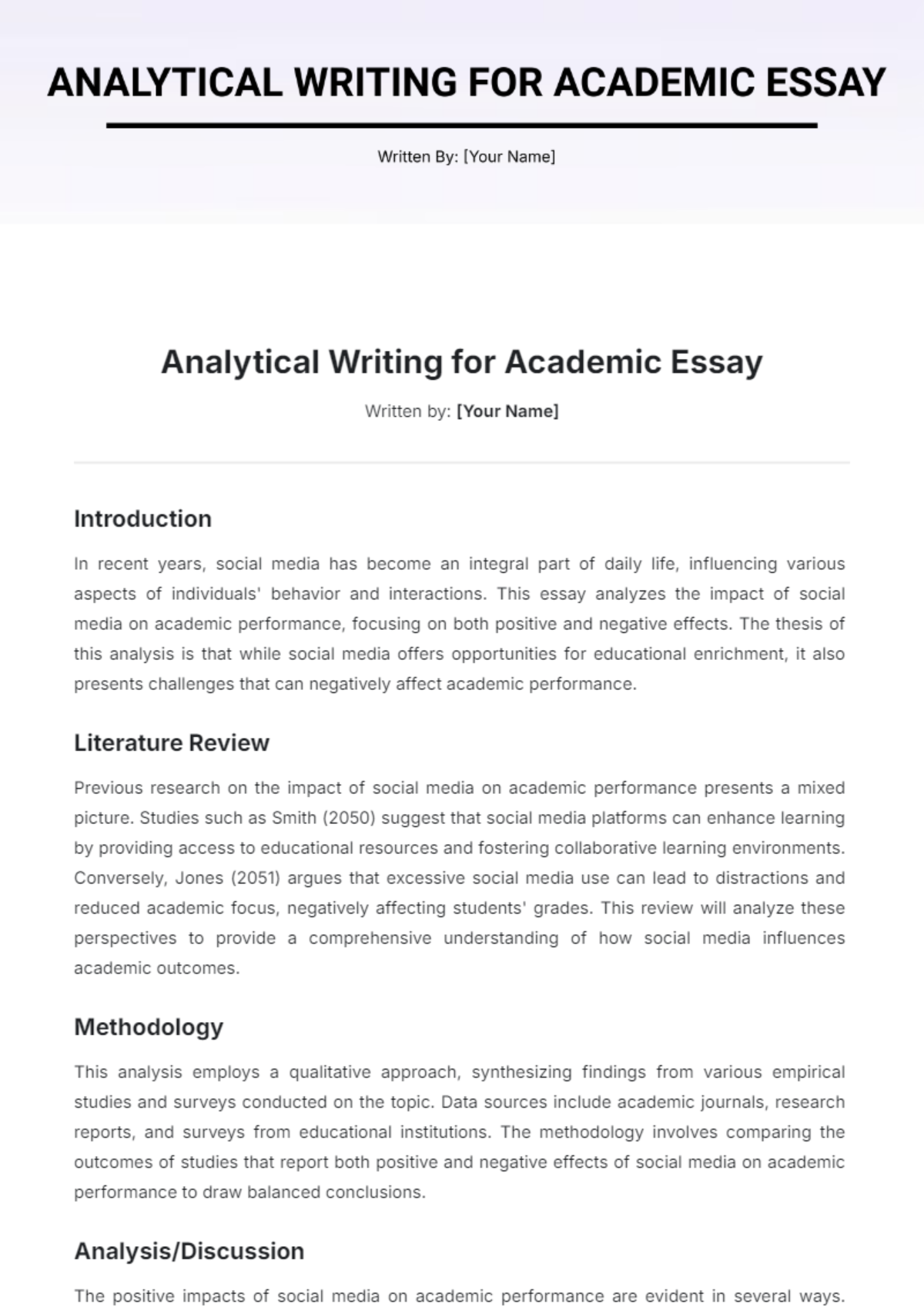 Analytical Writing for Academic Essay Template - Edit Online & Download