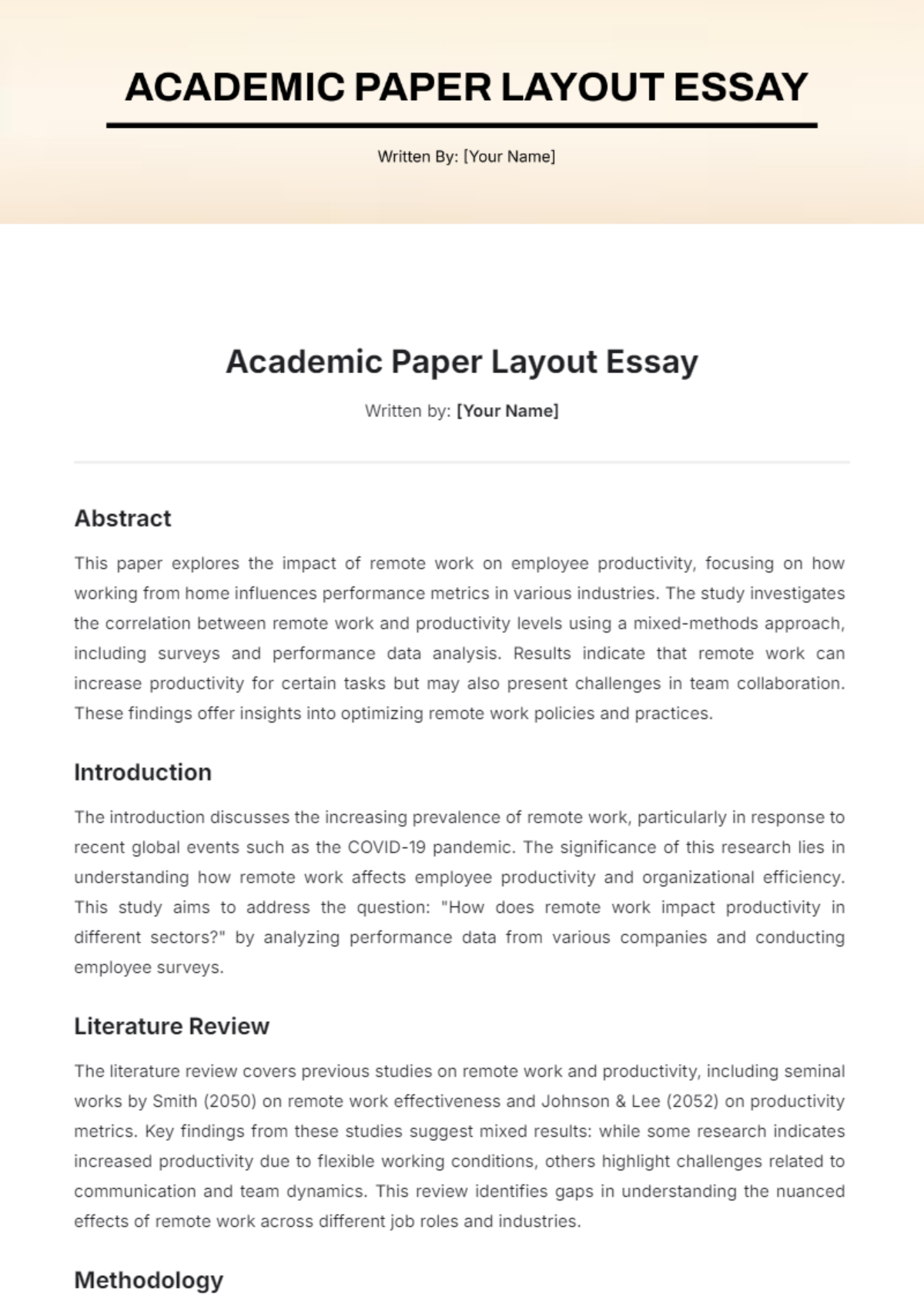 Free Academic Paper Layout Essay Template to Edit Online