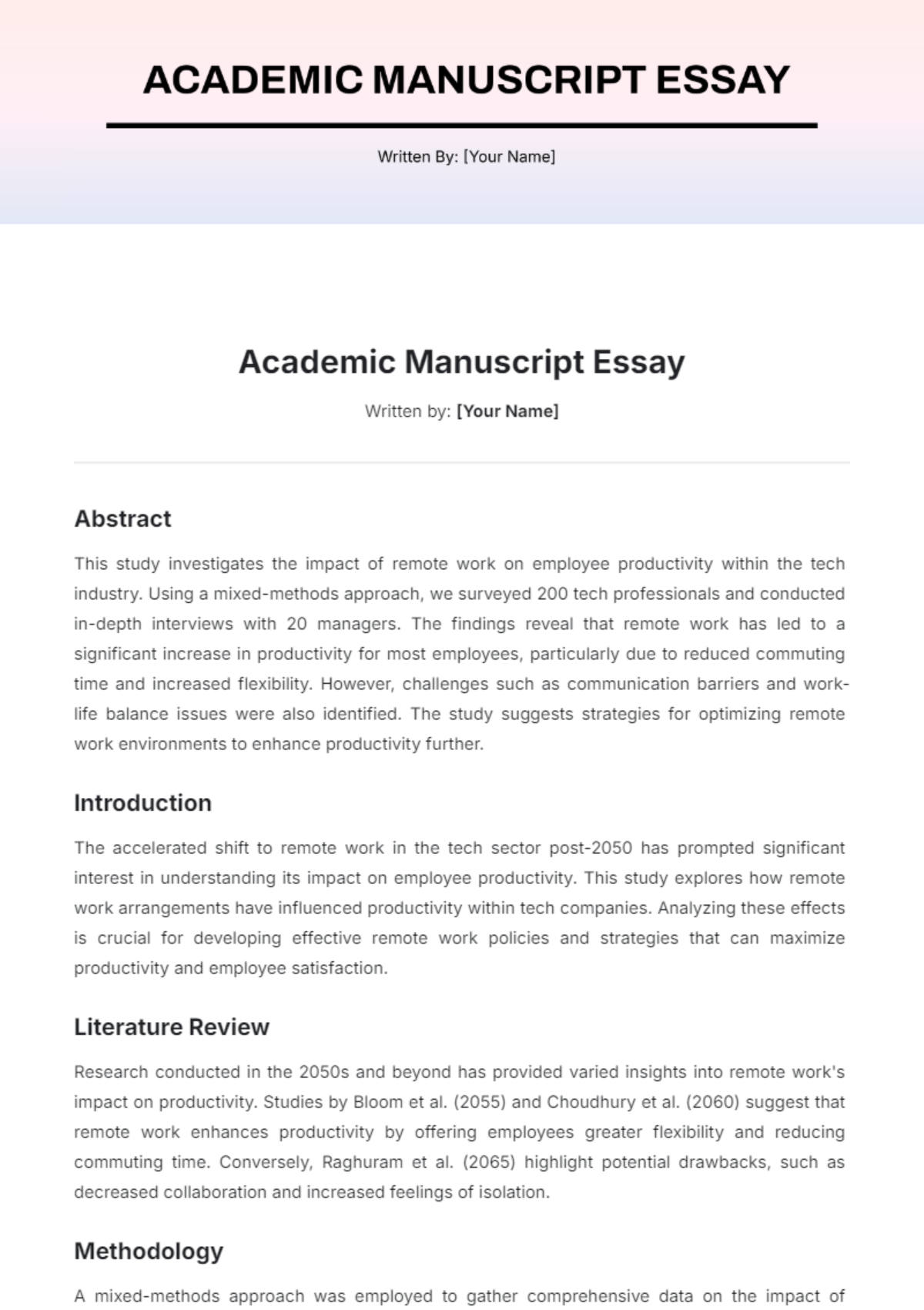 Academic Manuscript Essay Template - Edit Online & Download