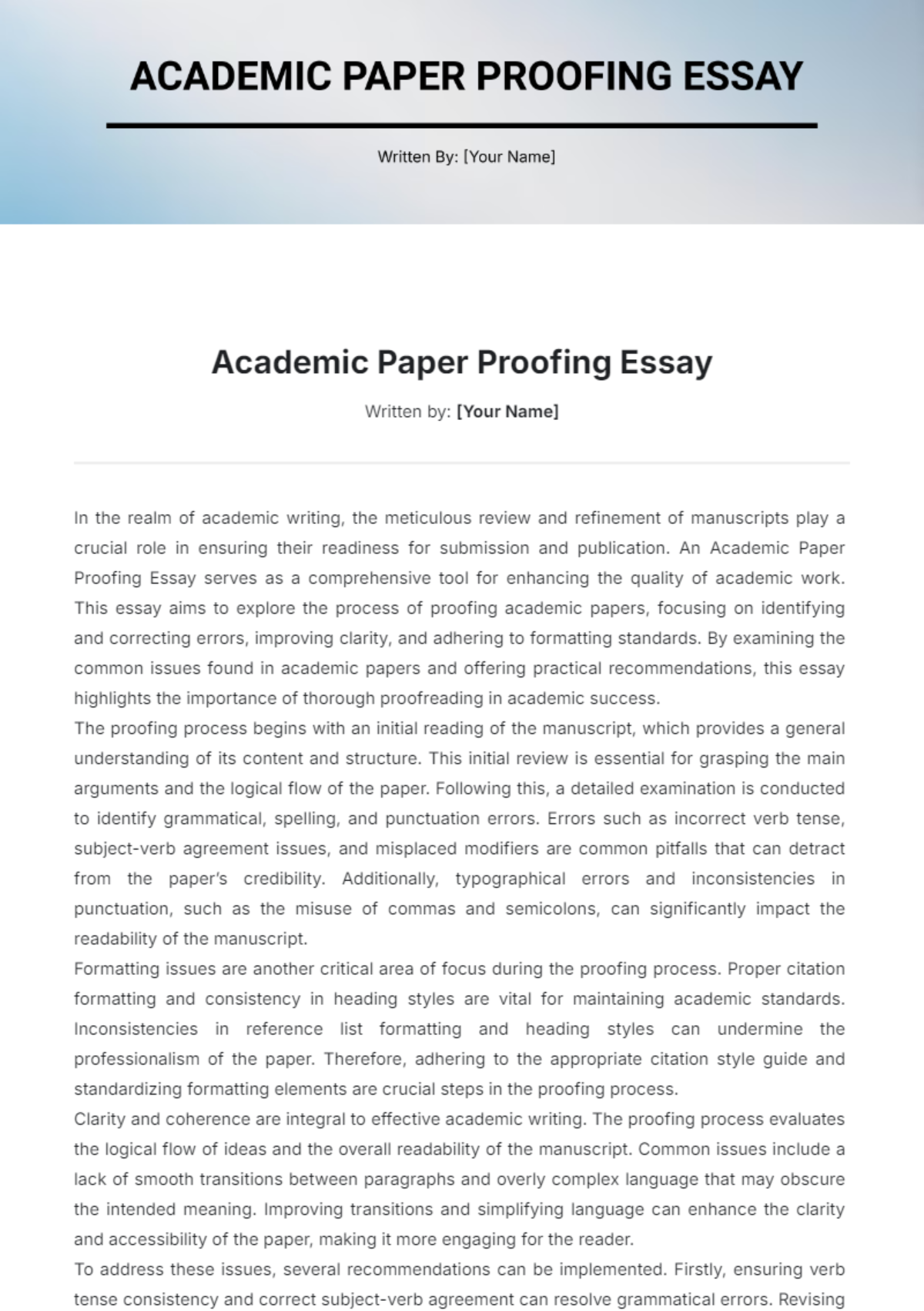 Academic Paper Proofing Essay Template - Edit Online & Download