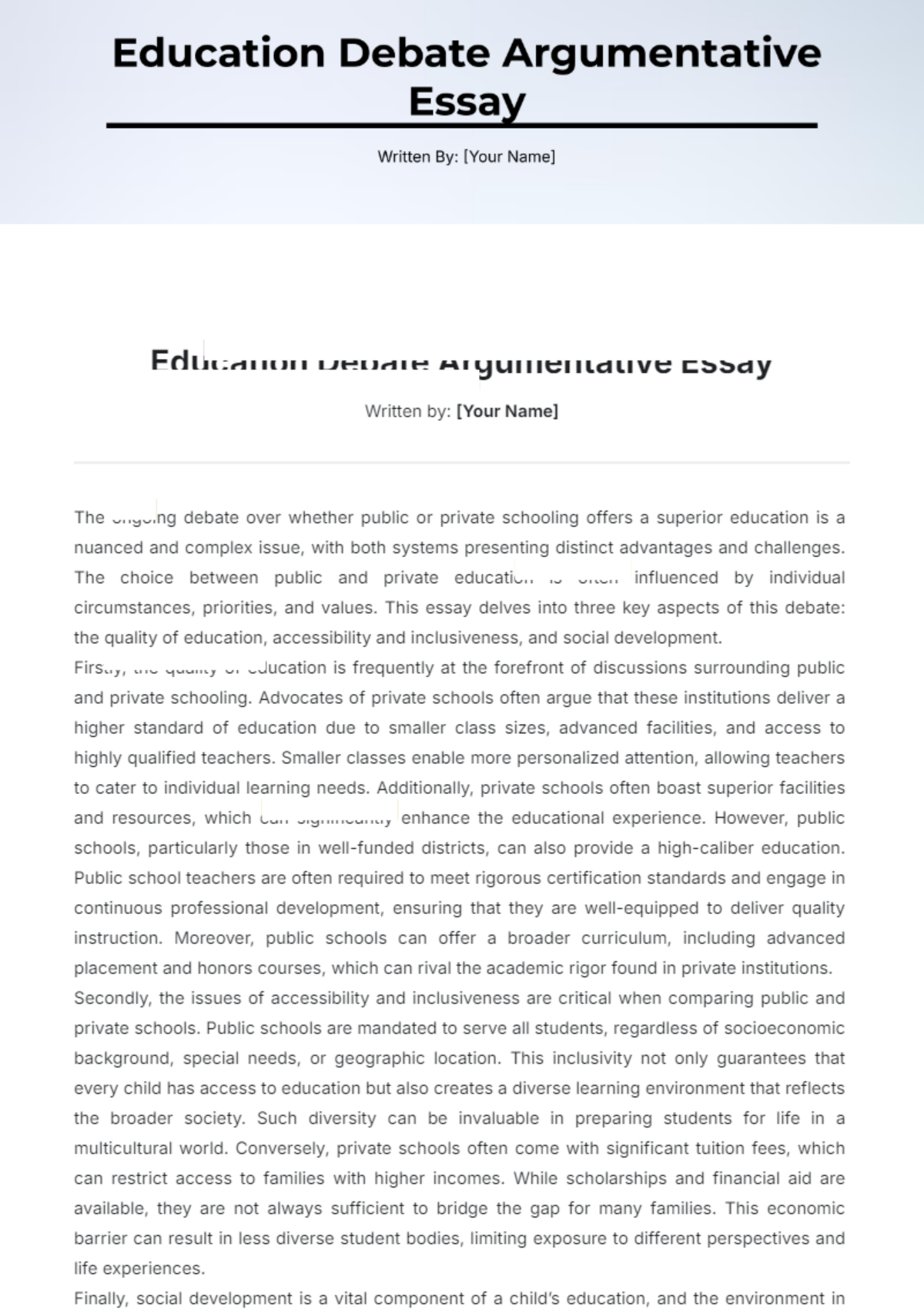 Education Debate Argumentative Essay Template - Edit Online & Download