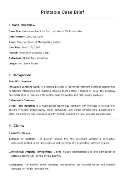Free Printable Case Brief Template to Edit Online