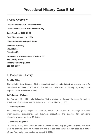 Free Procedural History Case Brief Template to Edit Online