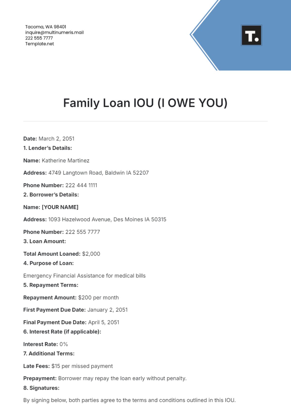 Family Loan IOU Template - Edit Online & Download