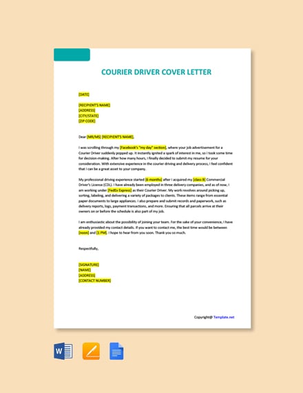 Free Courier Driver Cover Letter Template Google Docs Word Apple Pages Template Net