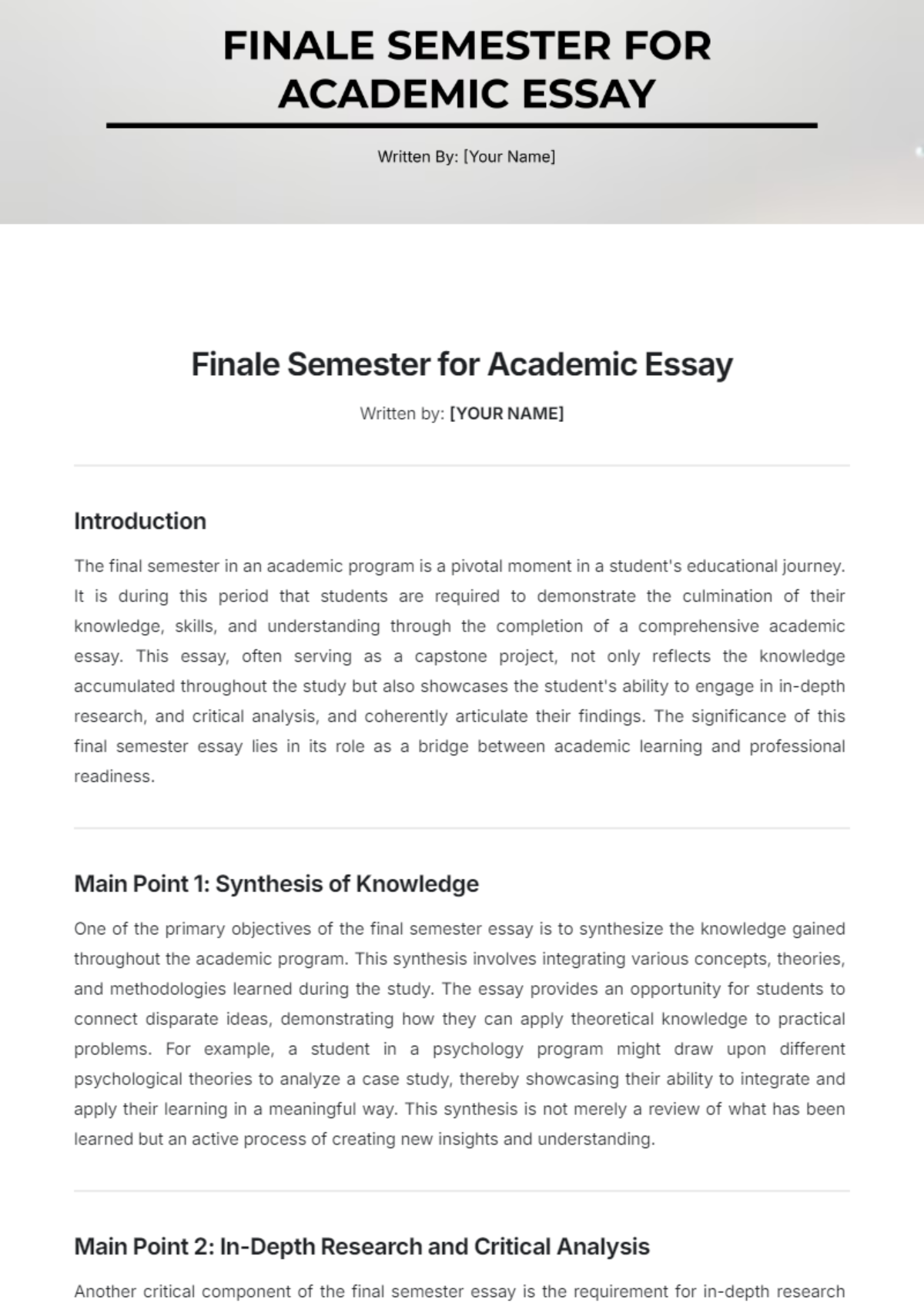 Finale Semester for Academic Essay Template - Edit Online & Download