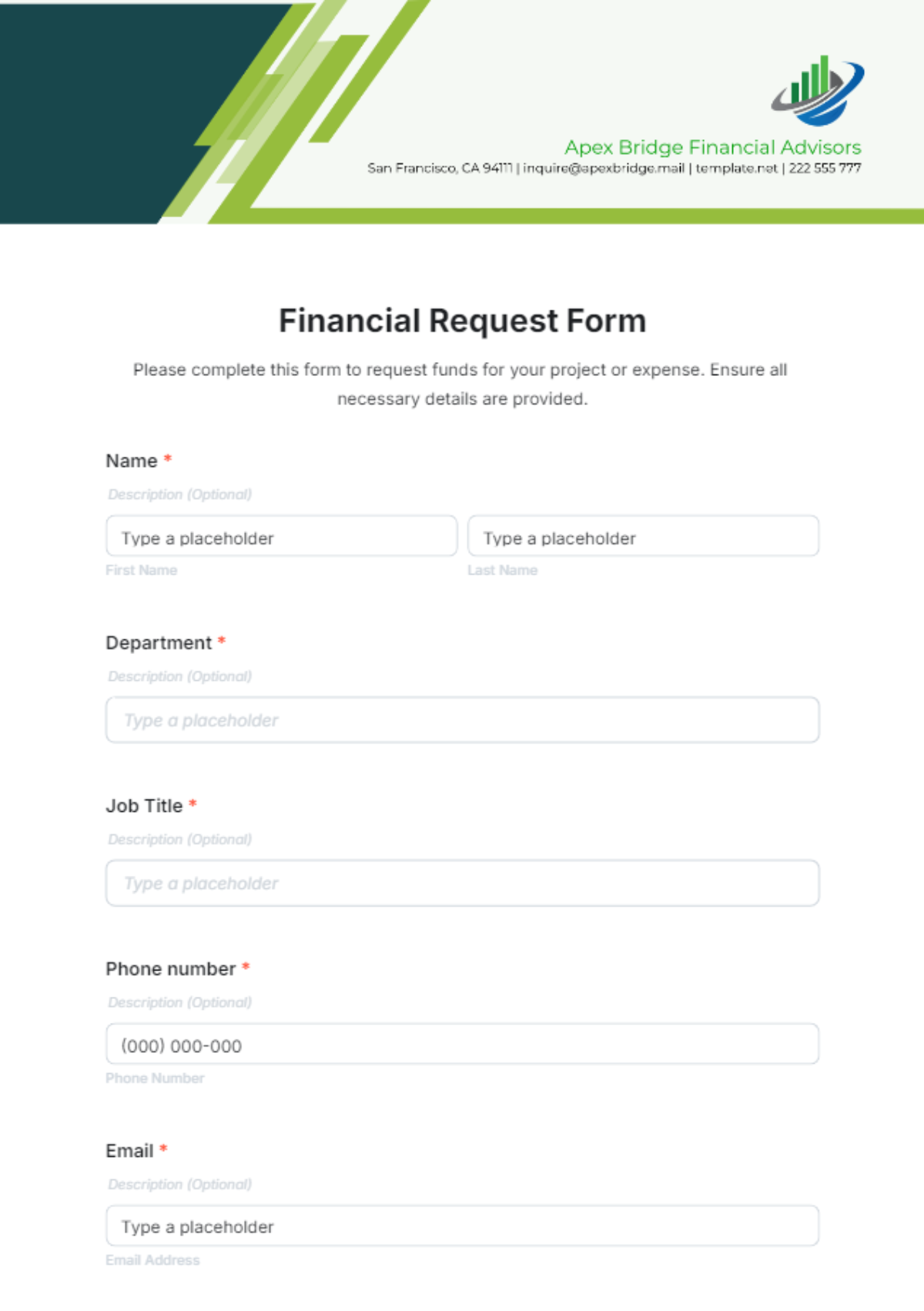 Free Financial Request Form Template