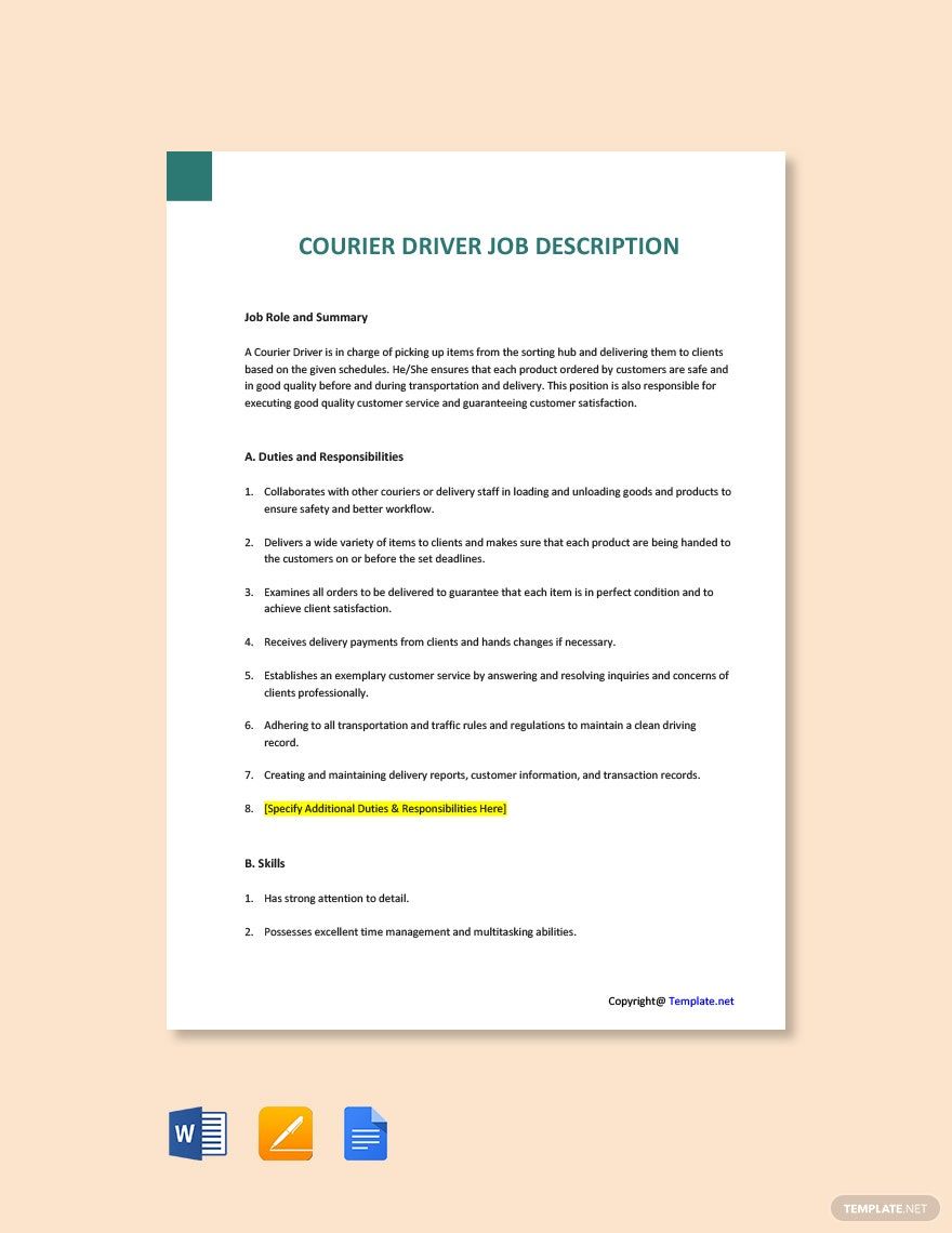 Courier Driver Job Ad And Description Template Google Docs Word 