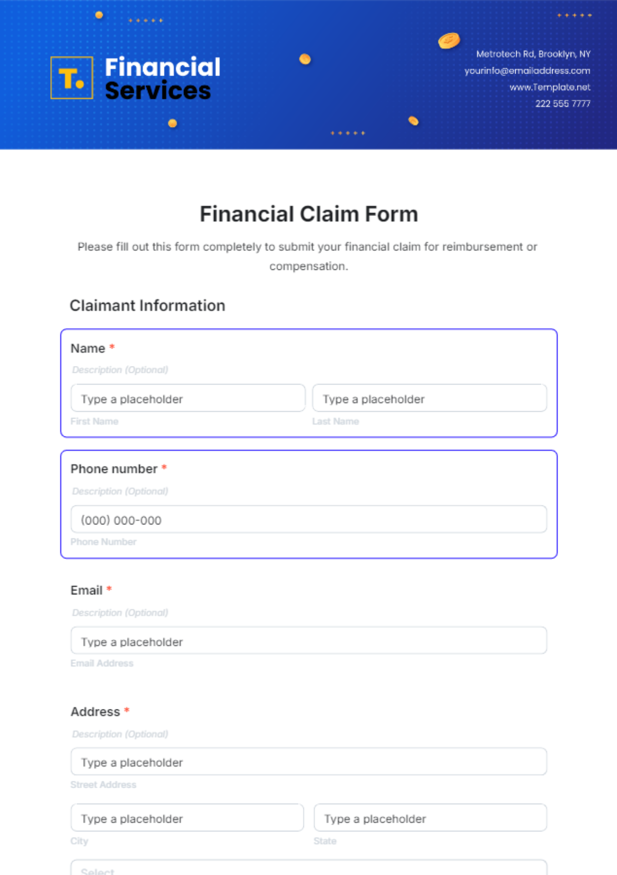 Financial Claim Form Template - Edit Online & Download