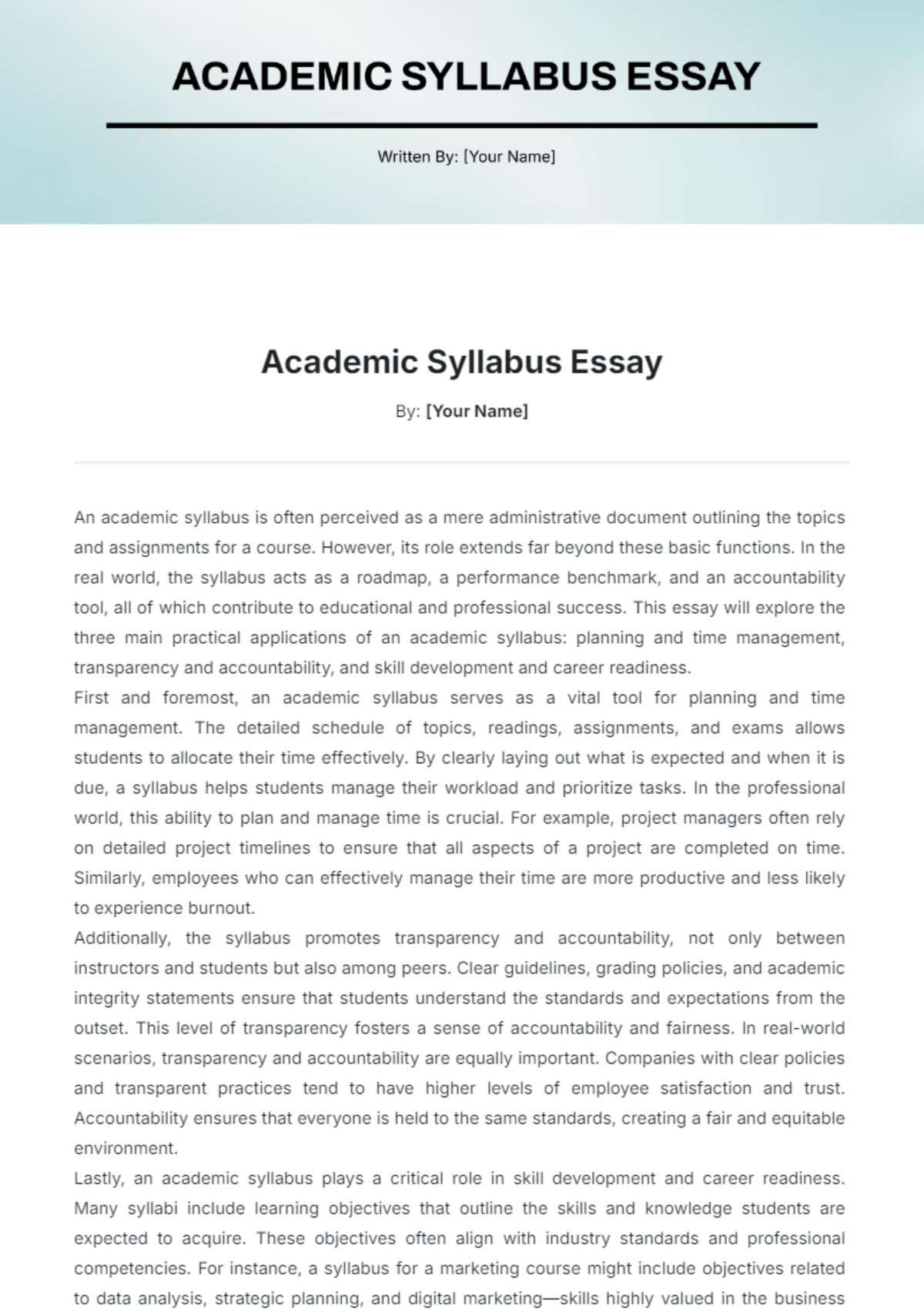 Academic Syllabus Essay Template - Edit Online & Download