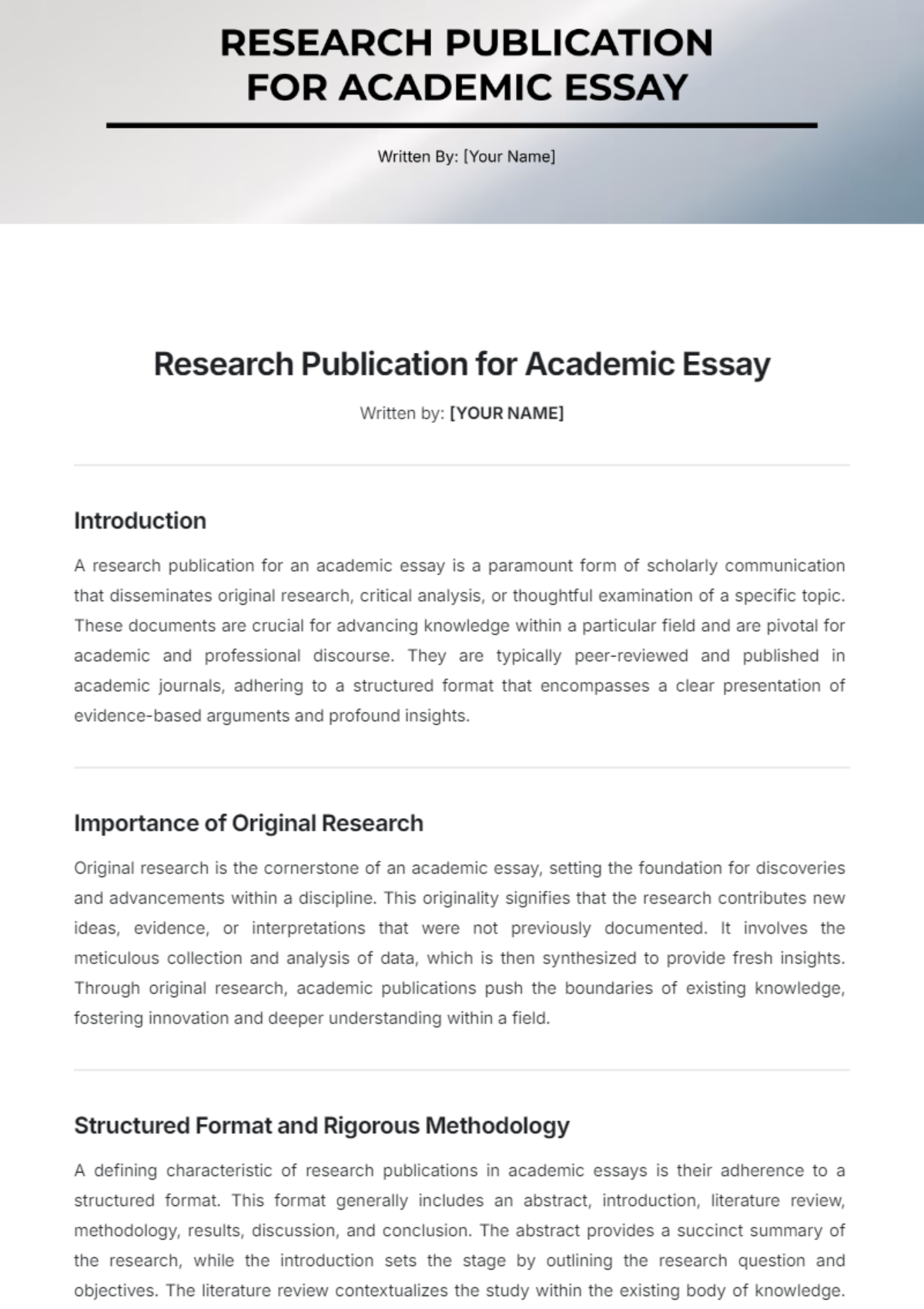 Research Publication for Academic Essay Template - Edit Online & Download